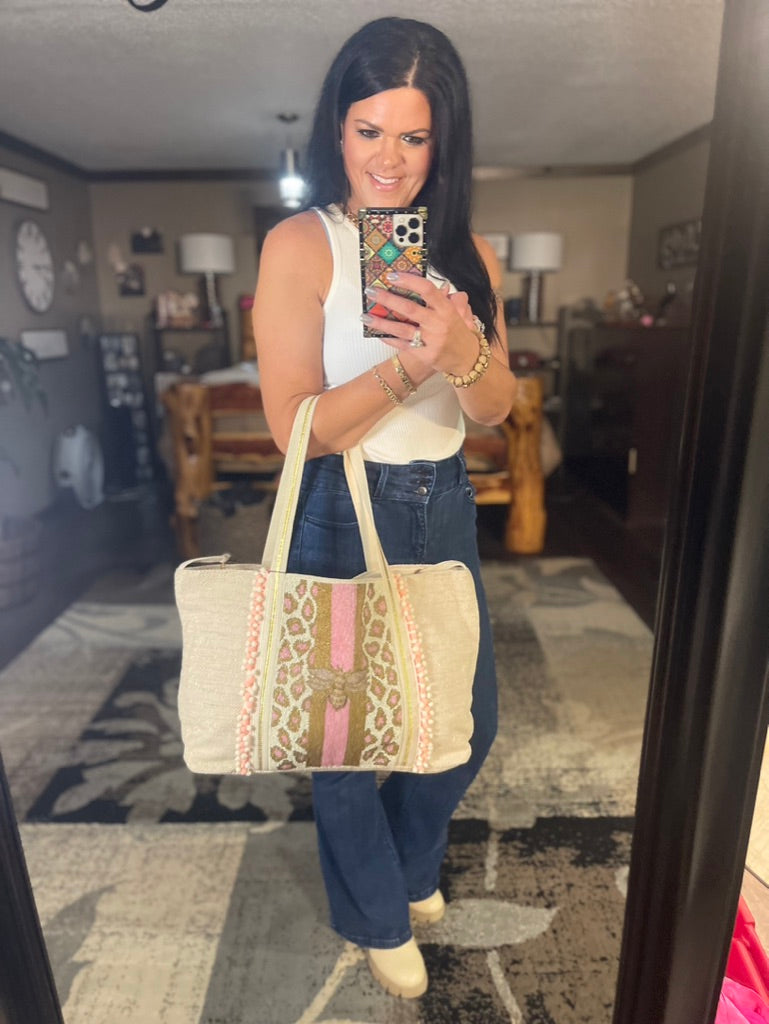 Bee My Queen Beaded Tote