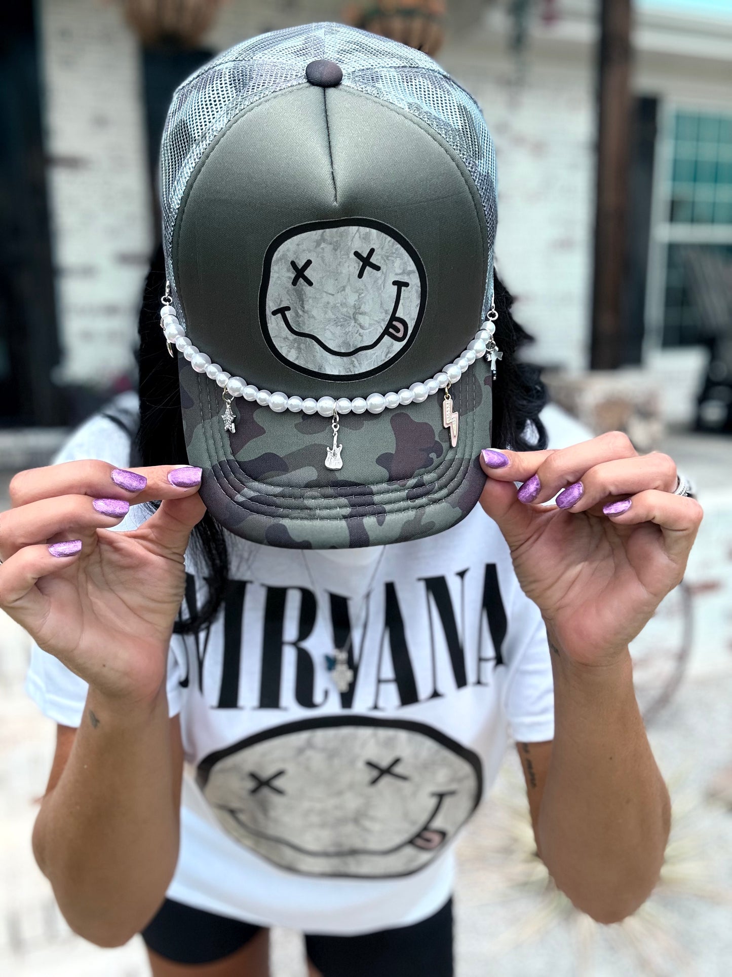 Camo Smiley Trucker Hat