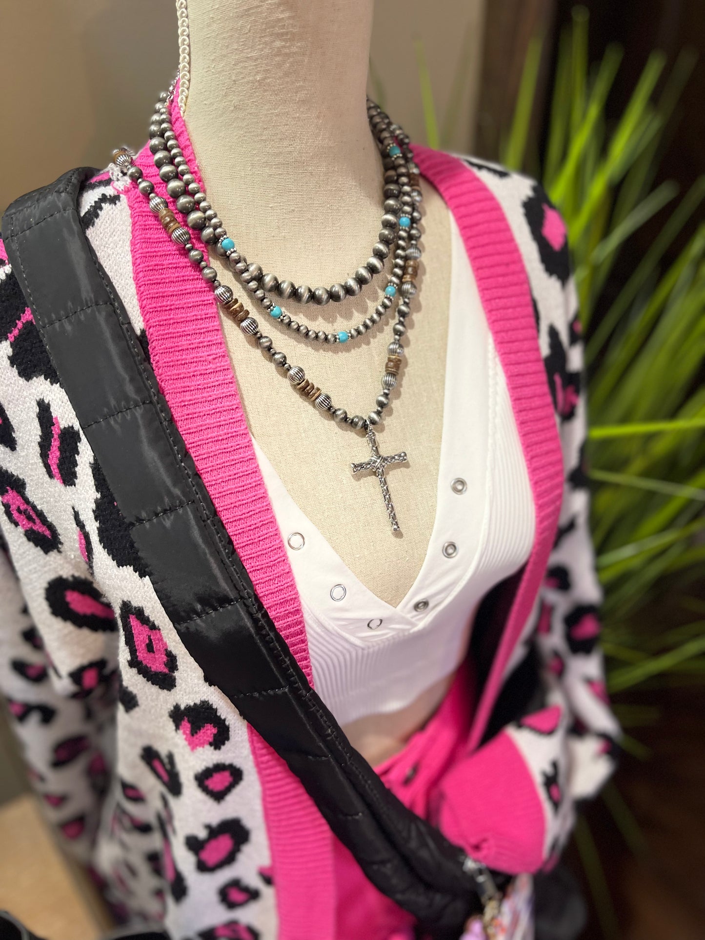 Turquoise Stacked Cross Necklace Set