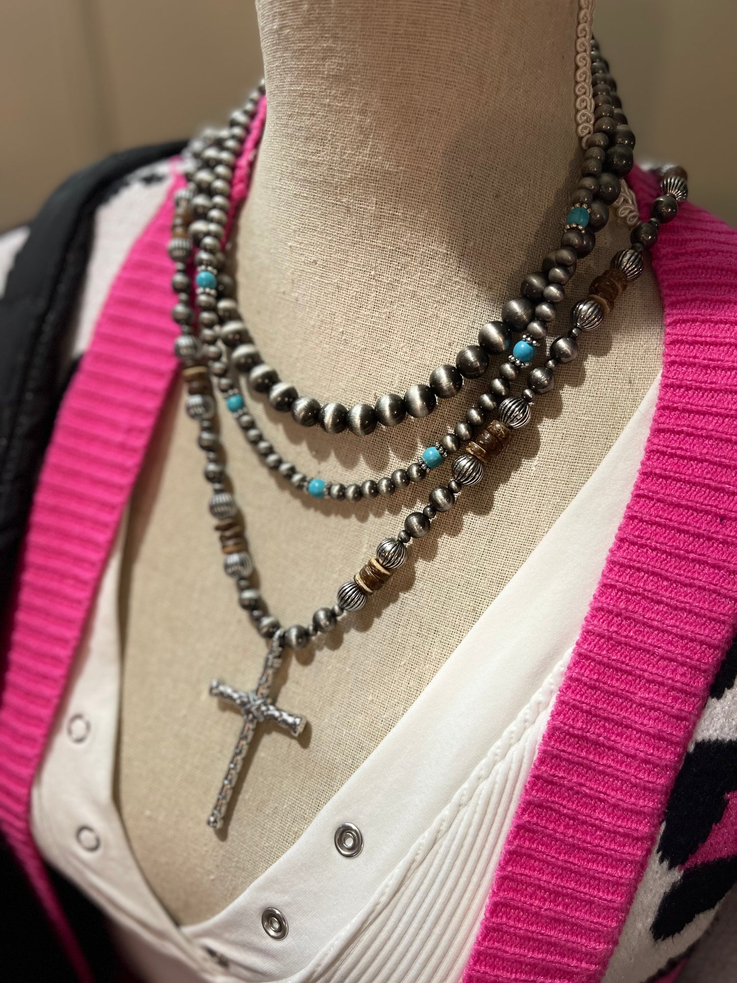 Turquoise Stacked Cross Necklace Set