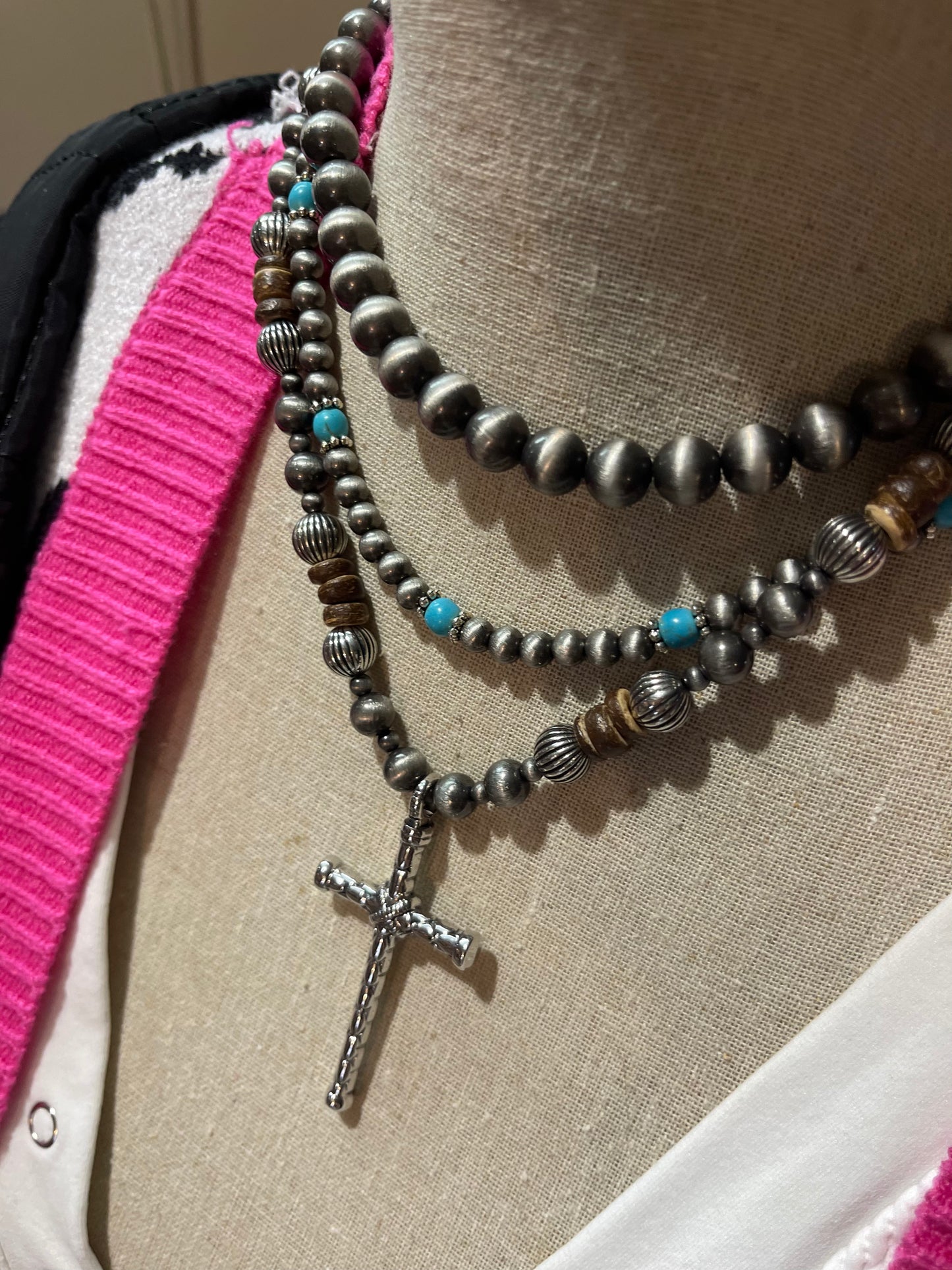Turquoise Stacked Cross Necklace Set