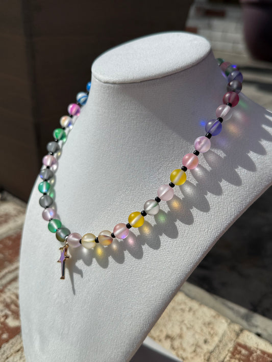 Multi-Colored Transparent Glass Beaded Necklace