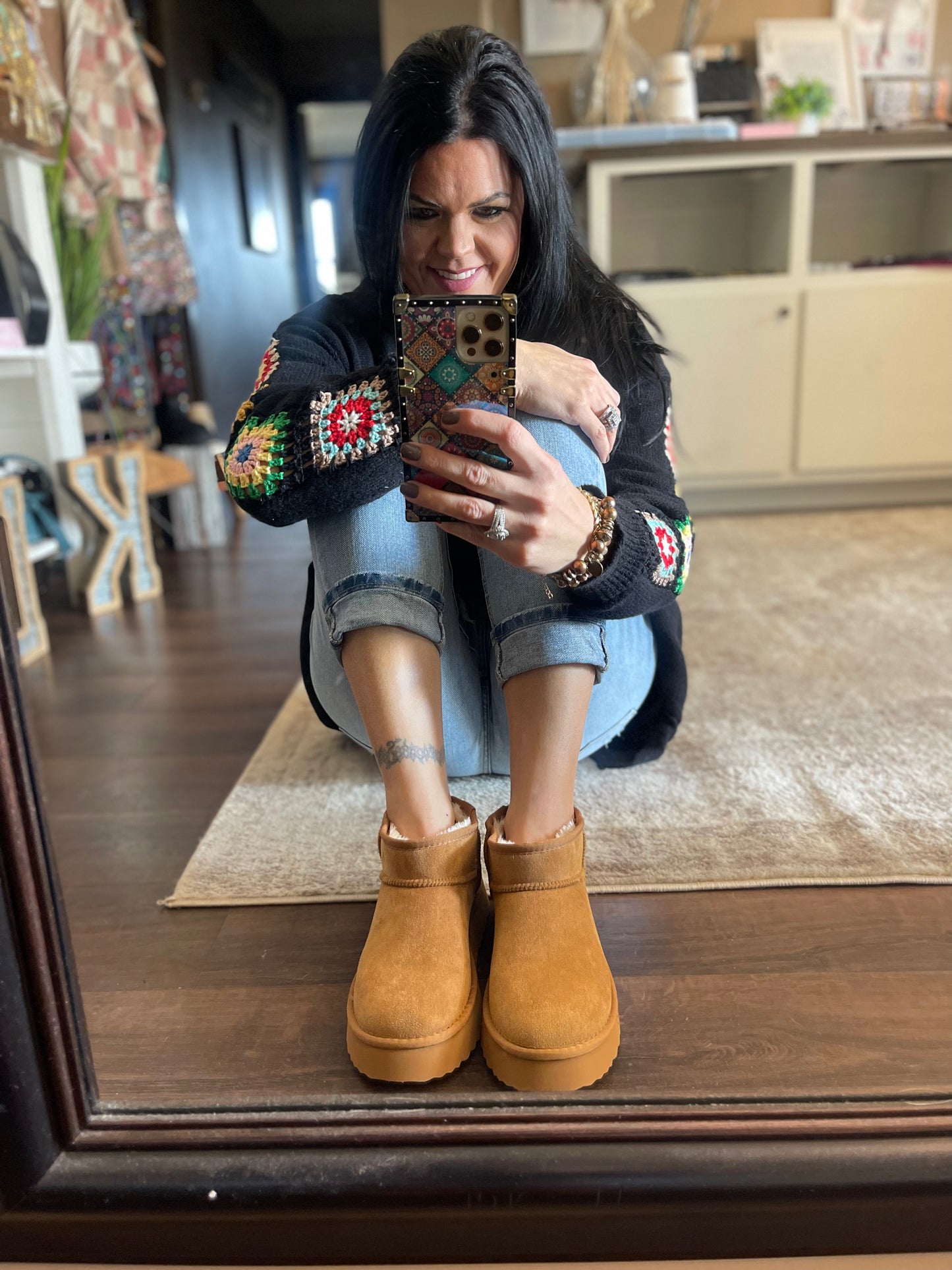 Breckenridge Platform Ankle Booties-Chestnut