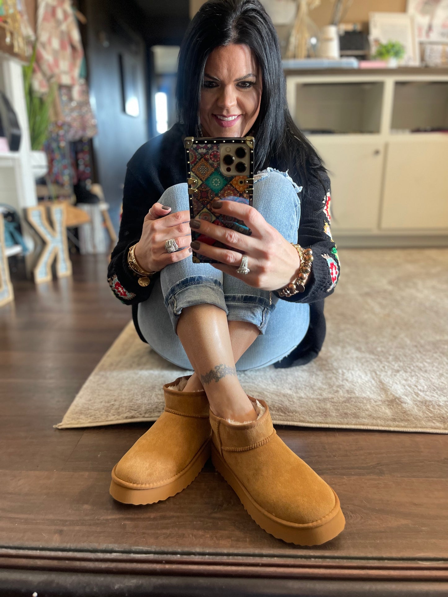 Breckenridge Platform Ankle Booties-Chestnut