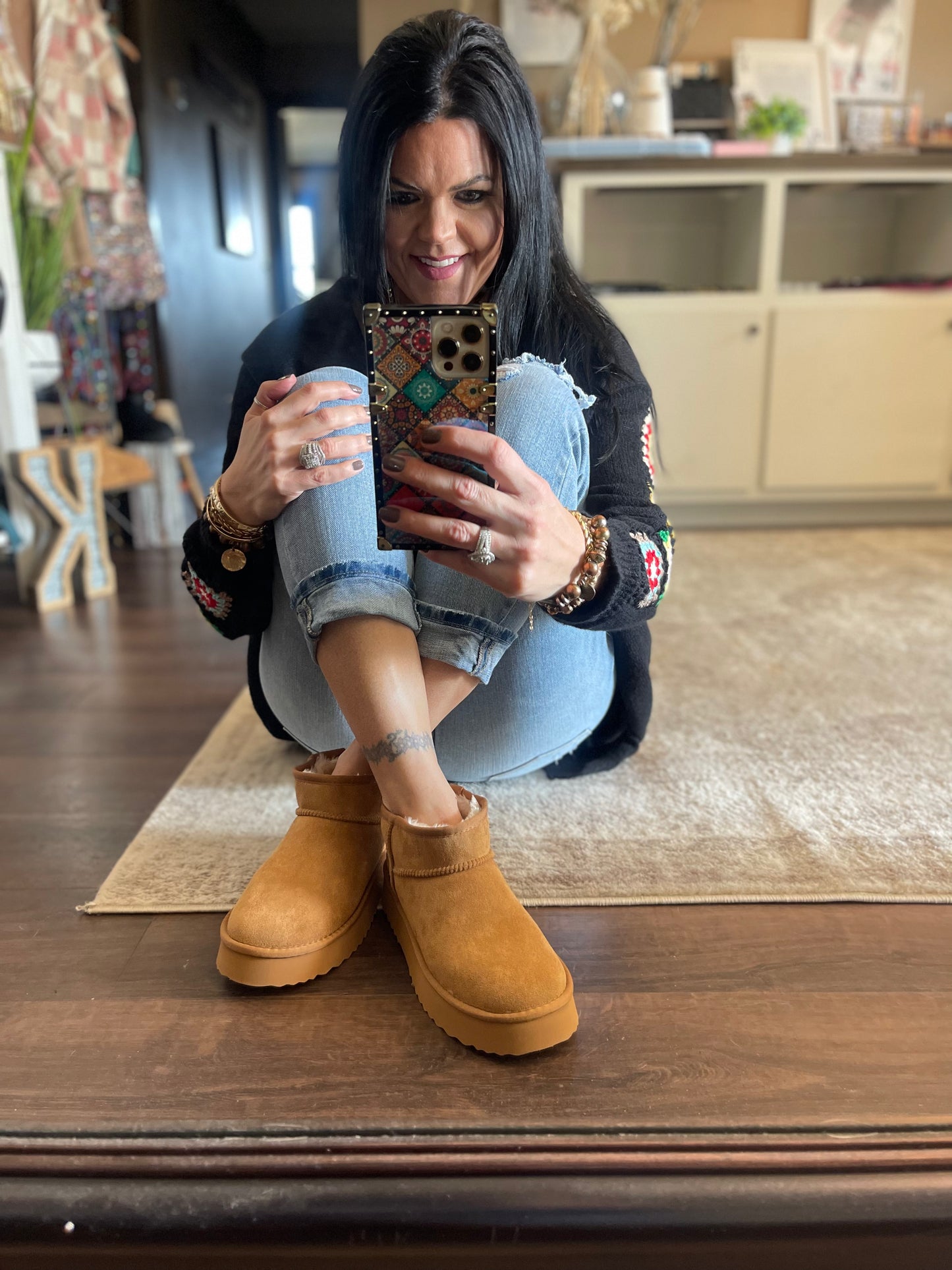 Breckenridge Platform Ankle Booties-Chestnut