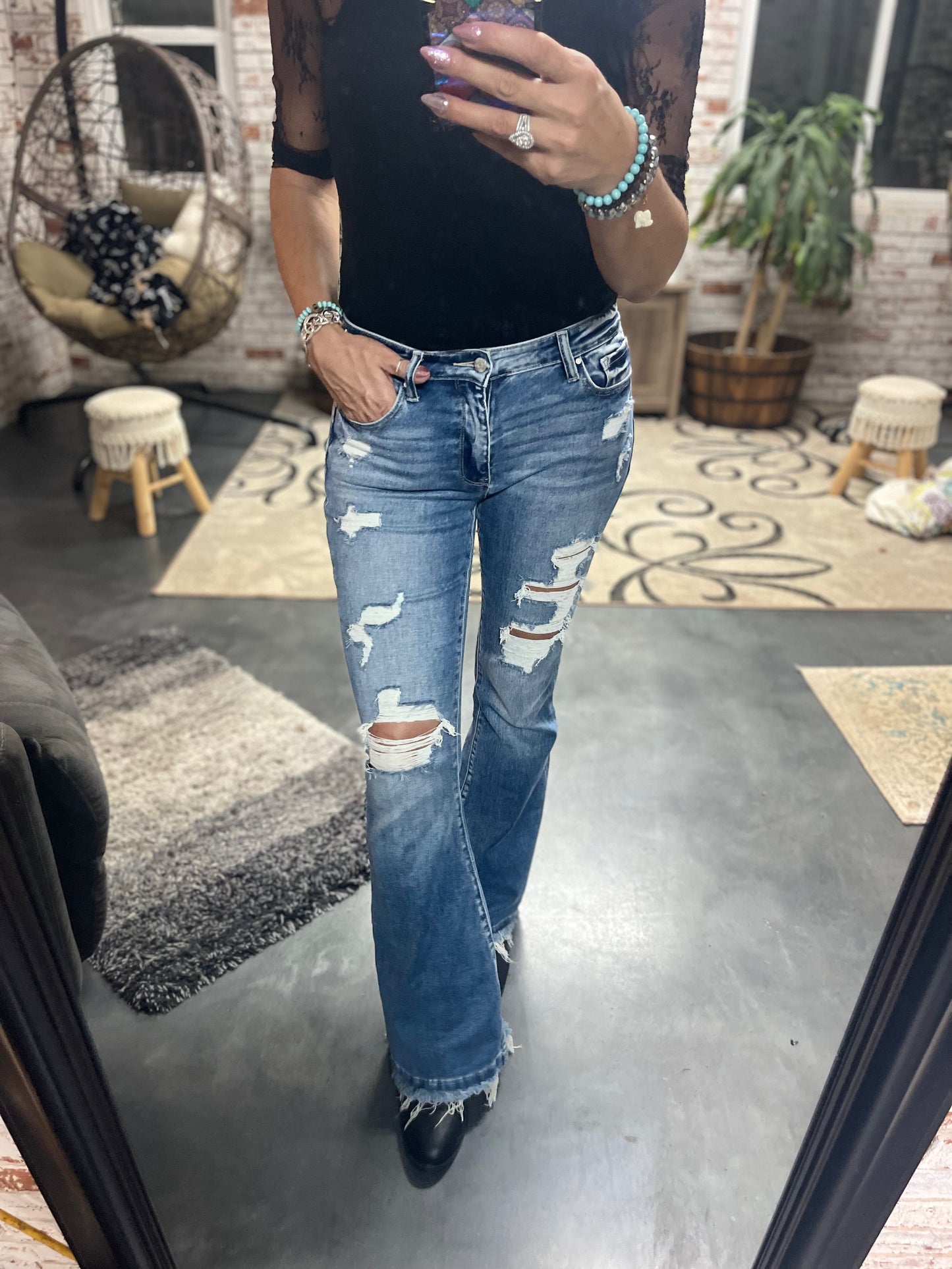 MY GIRL EXTREME DISTRESSED FLARE JEANS