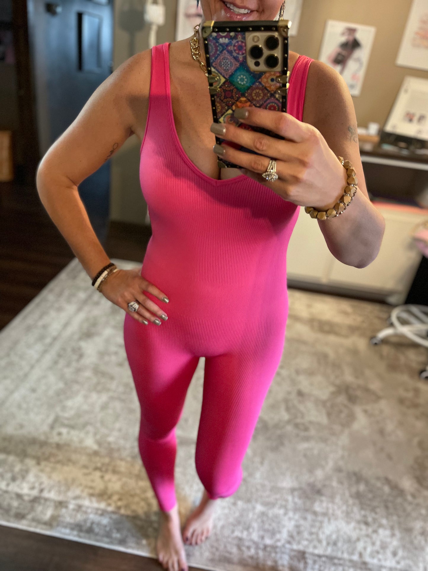 Whatever It Takes V-neck Catsuit (Hot Pink)