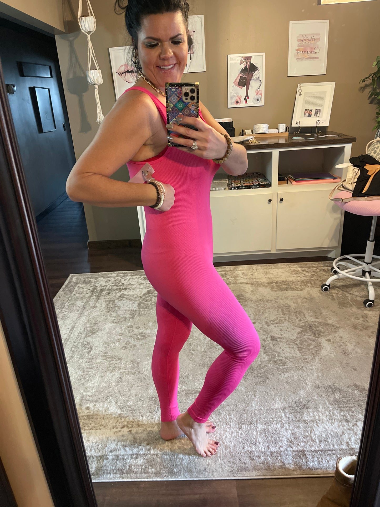 Whatever It Takes V-neck Catsuit (Hot Pink)