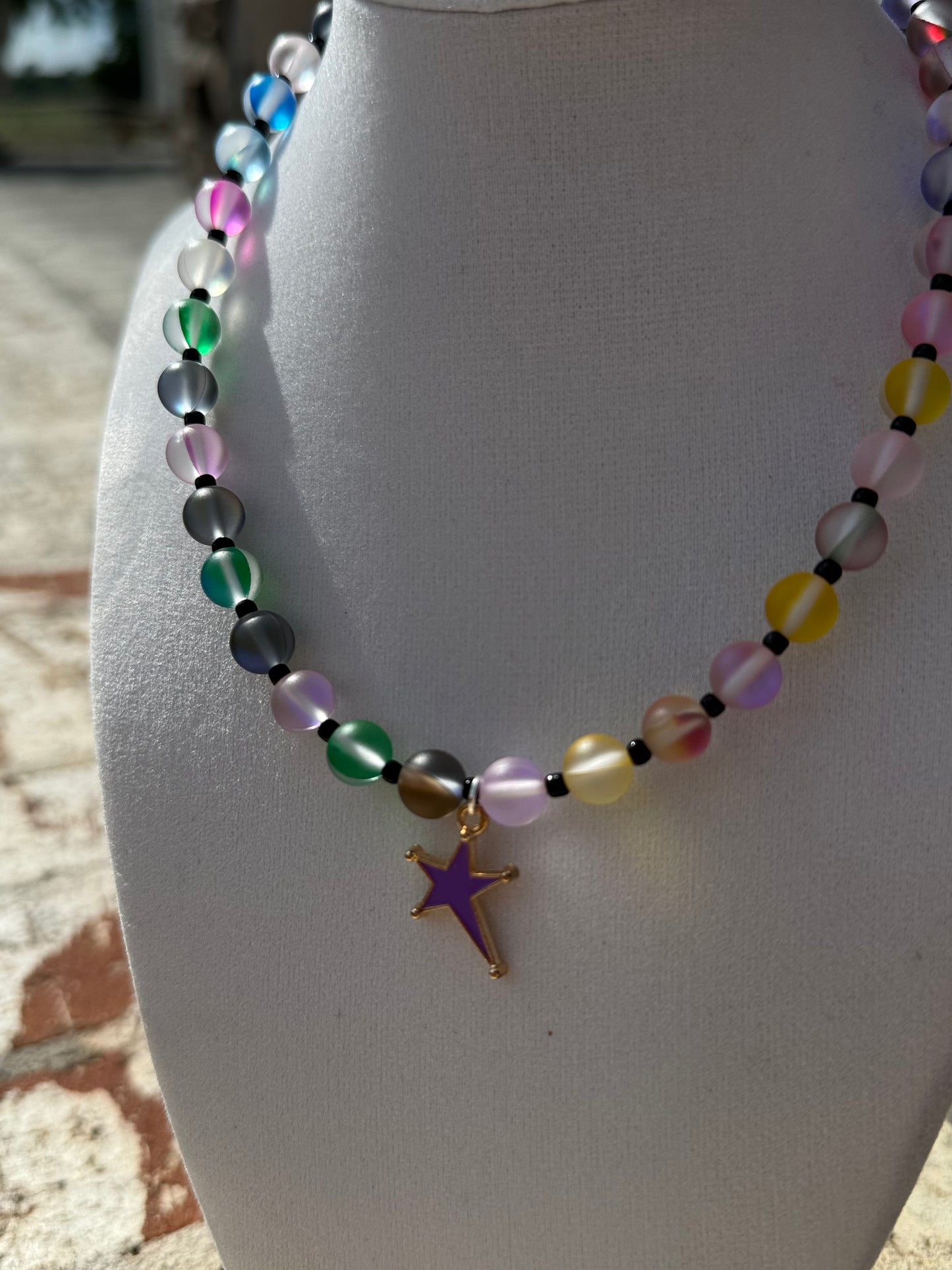 Multi-Colored Transparent Glass Beaded Necklace