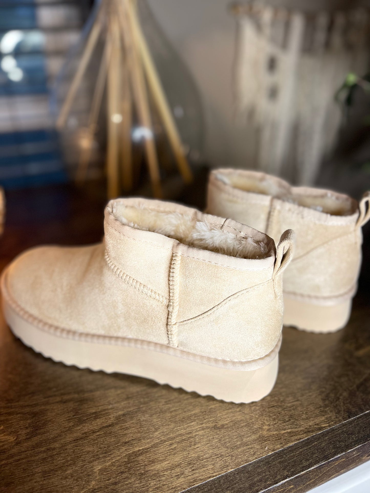 Breckenridge Platform Ankle Booties-Natural